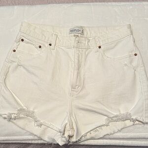 Abercrombie & Fitch Cream Distressed Jean Shorts